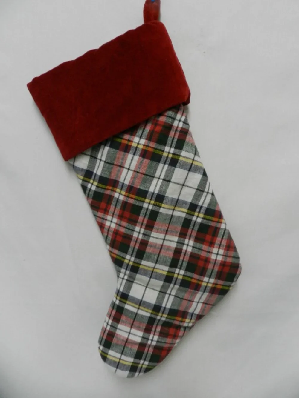 Pottery Barn Embroidered Kyle Christmas Stocking red Velvet Tartan plaid